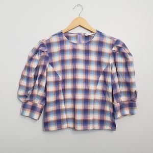 Zara Plaid Puff Sleeve Top